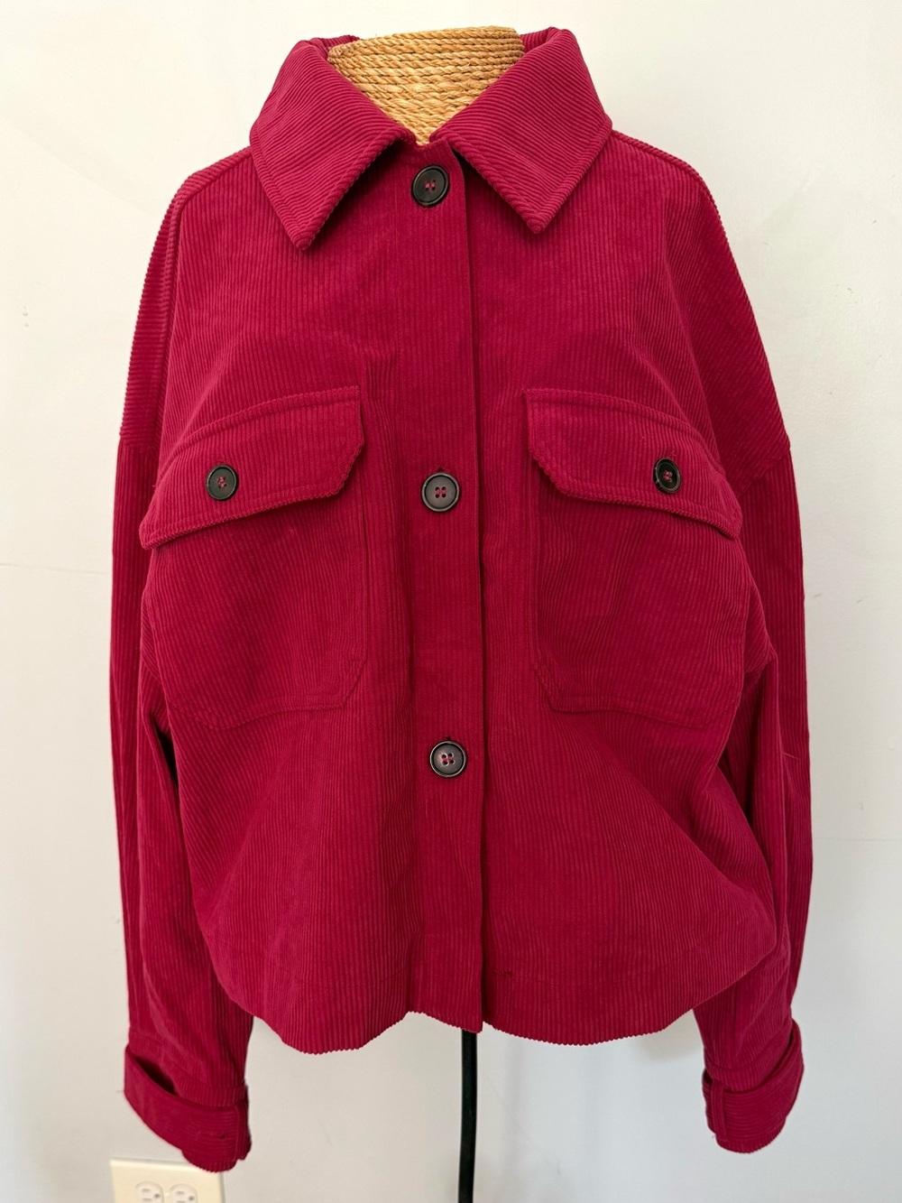 Avec Les Filles Corduroy Utility Jacket in Raspberry